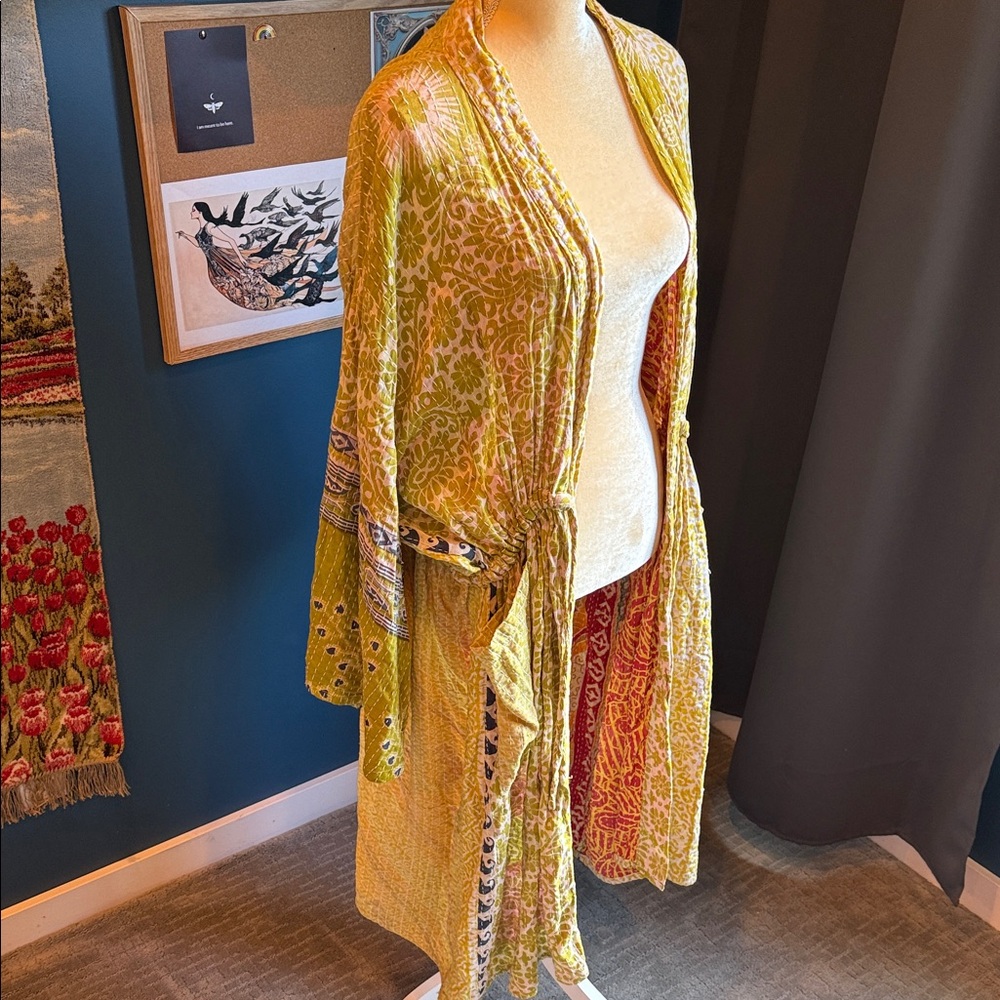 Kantha Bae Dreamweaver Kimono in chartruse